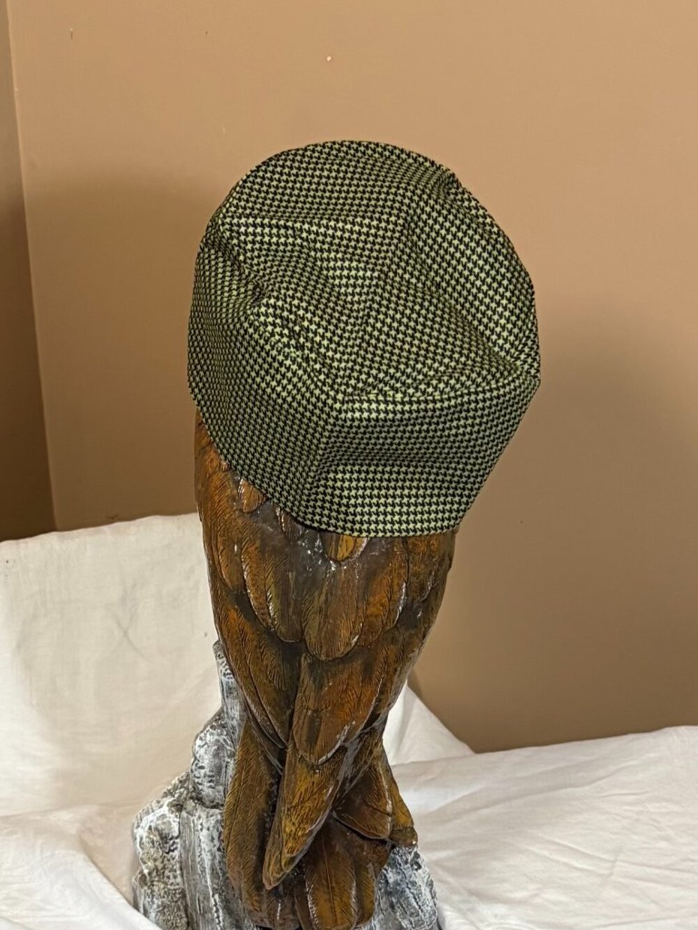 Chefwear Unisex Chef Skull Cap Pill Box Hat in Black/Green Houndstooth Pattern